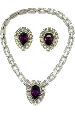 JENNIFER GIBSON JEWELLERY Vintage Amethyst Teardrop Necklace & Earrings Set 1980s