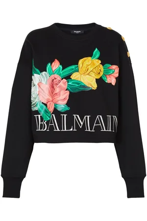 Balmain Rose-print cropped cotton sweatshirt