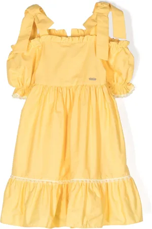 PATACHOU Bow-detailed ruffled cotton dress