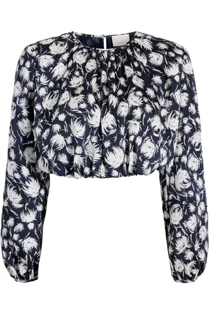 Cinq A Sept Kamala graphic-print crop blouse