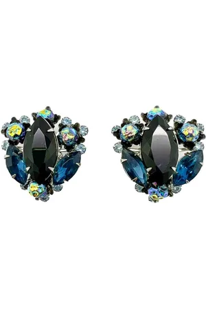 JENNIFER GIBSON JEWELLERY Vintage Judy Lea & Navy Navette Earrings 1950s