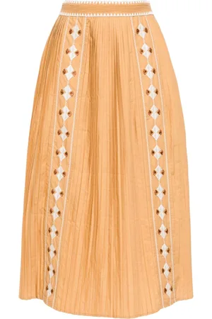 ULLA JOHNSON Sabina pleated embroidered midi skirt