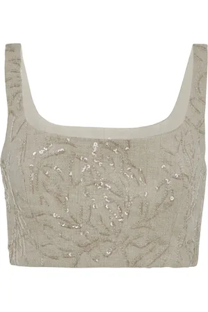 Brunello Cucinelli Sequin-embellished linen top