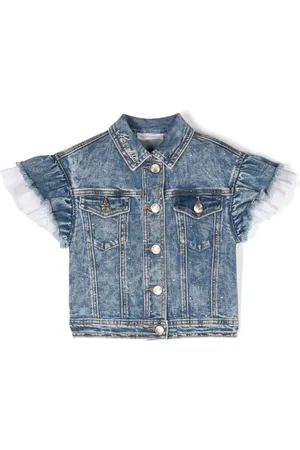 MONNALISA Ruffle-sleeve denim jacket