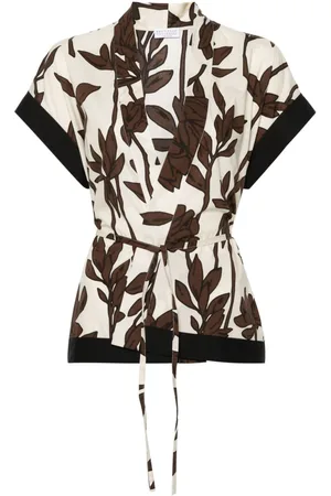 Brunello Cucinelli Leaf-print cotton blouse