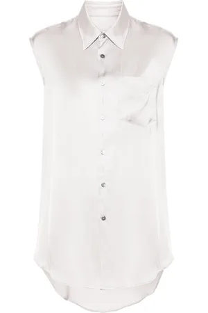 Maison Margiela Ripped-detail satin-weave shirt