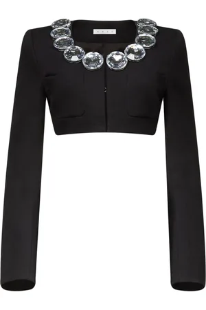 AREA Crystal-embellished cropped wool jacket