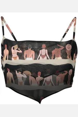 AMIR SLAMA Graphic-print silk cropped top