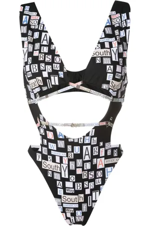 AMIR SLAMA Text-print cut-out swimsuit