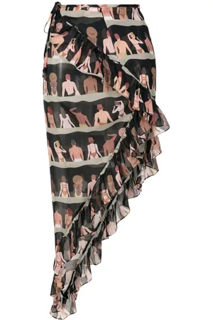 AMIR SLAMA Graphic-print silk asymmetric skirt