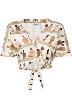AMIR SLAMA Swimmer-print wrap-front cotton shirt
