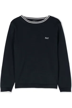 FAY Logo-embroidered striped-edge jumper
