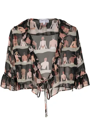 AMIR SLAMA Graphic-print cropped silk blouse