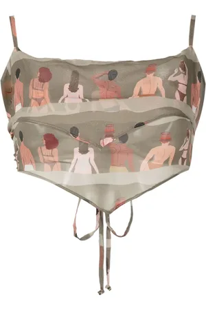 AMIR SLAMA Graphic-print silk cropped top
