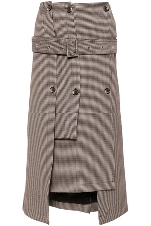 Rokh Houndstooth belted midi skirt