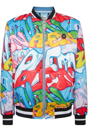 Philipp Plein Graffiti-print satin bomber jacket