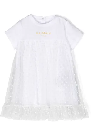 Balmain Polka dot-appliqué tulle dress