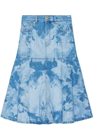 Ganni Bleach-effect denim midi skirt