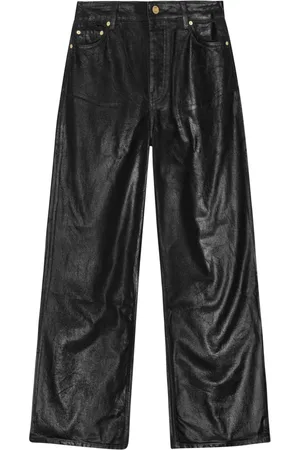 Ganni Waxed-finish wide-leg jeans