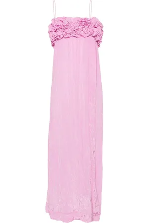Ganni Floral-appliqué crinkled maxi dress