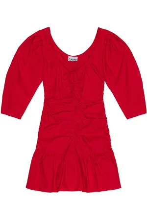 Ganni Gathered poplin minidress