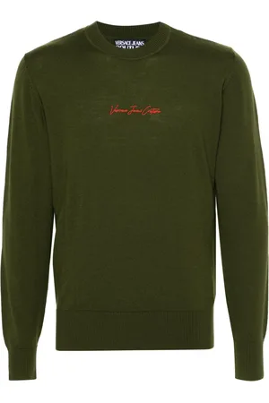 VERSACE Embroidered-logo wool jumper