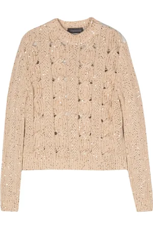 LORENA ANTONIAZZI Sequin-embellished cable-knit jumper