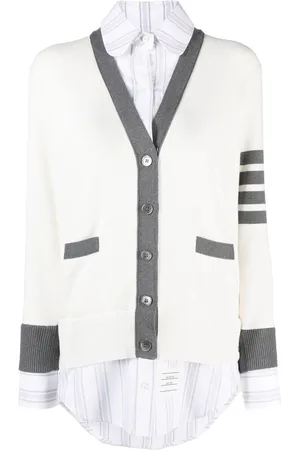 Thom Browne Milano-stitch oxford shirt cardigan combo