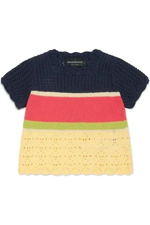 Emporio Armani Striped crochet-knit cotton top