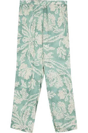 ..,MERCI Leaf-print satin trousers