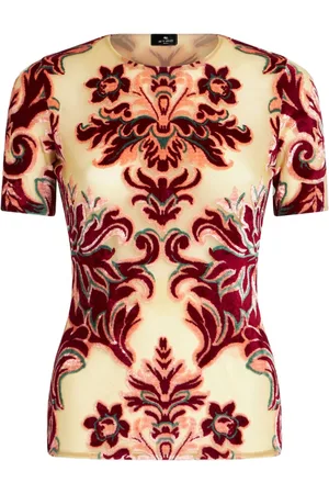 Etro Patterned-jacquard tulle T-shirt