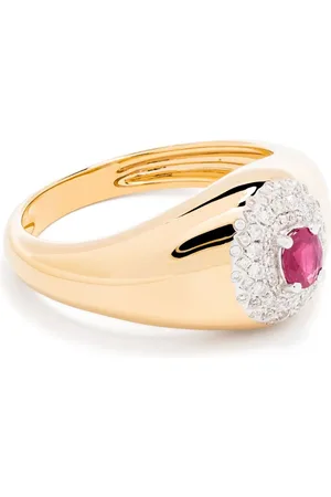 YVONNE LÉON 18kt yellow mini Chevalière Pompadour diamond and emerald signet ring