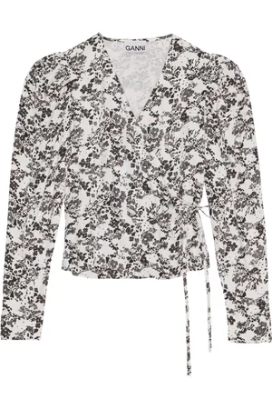 Ganni Floral-print wrap blouse