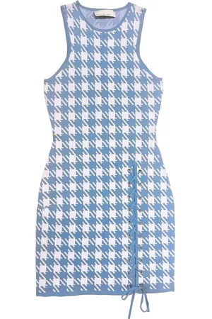 FLEUR DU MAL Houndstooth-intarsia knitted mini dress