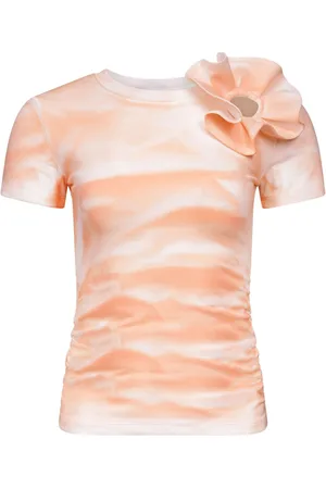 AREA Ruffled flower-appliqué T-shirt