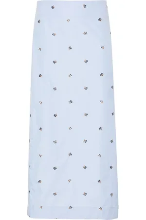 RIER Floral-embroidered cotton midi skirt