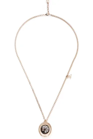 CHANEL 2021 rhinestone-embellished oval pendant necklace