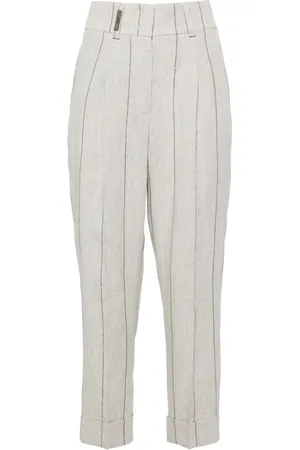 PESERICO SIGN Pinstriped linen cropped trousers