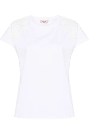 Twin-Set Floral-appliqué cotton T-shirt