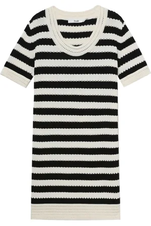 B+AB Horizontal stripe knitted short-sleeved dress