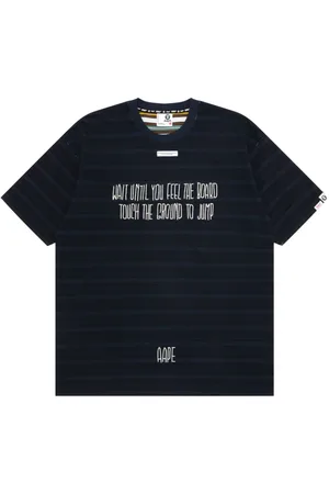 A Bathing Ape Slogan-embroidered striped T-shirt