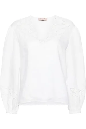 Twin-Set Floral-embroidered linen blouse