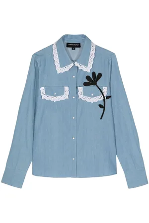 Cynthia Rowley Floral-appliqué cotton shirt
