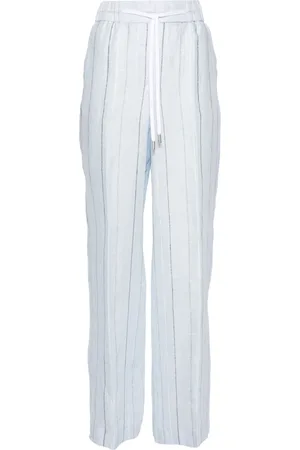 PESERICO SIGN Pinstriped linen straight trousers