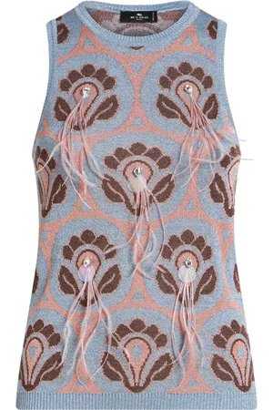 Etro Feather-embellished jacquard top