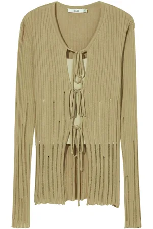 B+AB Distressed-effect ribbed-knit cardigan
