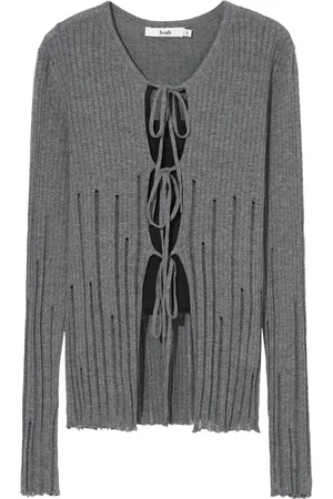 B+AB Distressed-effect ribbed-knit cardigan