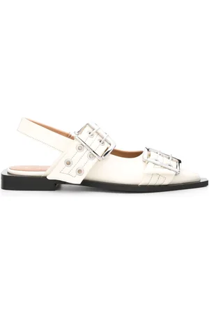 Ganni Buckled pointed-toe ballerina shoes