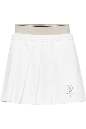 Brunello Cucinelli Logo-embroidered pleated mini skirt