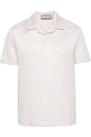 CANALI Striped linen blend polo shirt